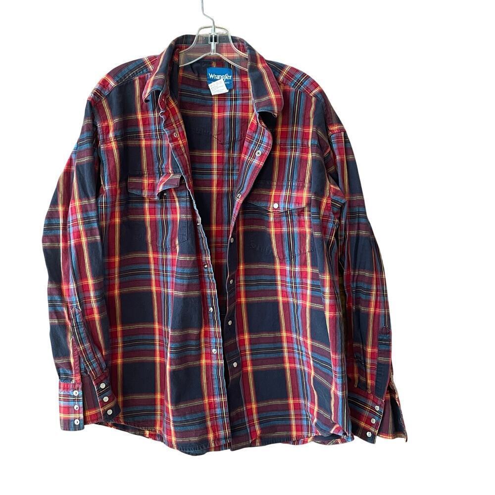Wrangler VTG Red Plaid Pearl Snap XL Western Rodeo Cowboy Casual